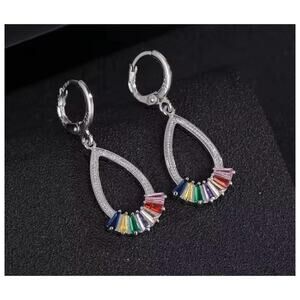 Multi color baguette earrings - silver - CZs